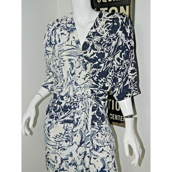 Barbara Barbara Dress Size Large Vintage‎ Blue White 80s Party Faux Wrap Dress - Picture 7 of 11